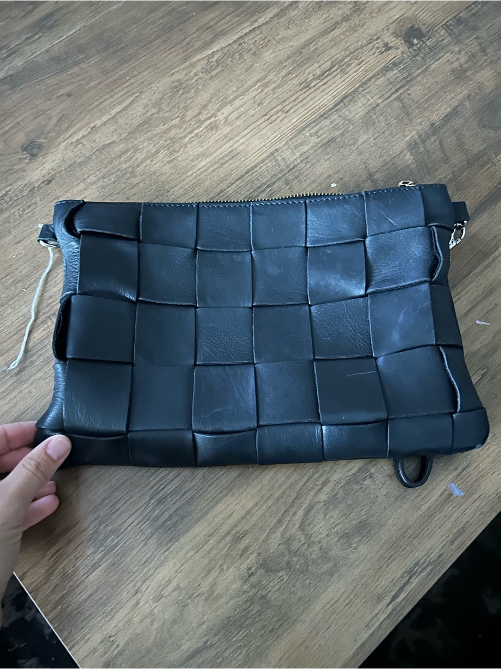 Woven REAL Leather Black Clutch Wristlet purse bag travel co ANNA PAOLA BRAIDED